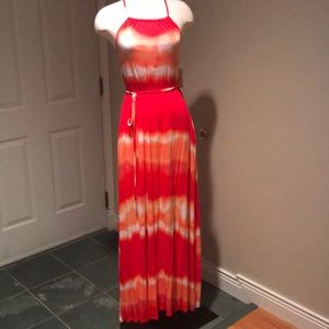 Burnt Orange color Tie Dye Maxi dress